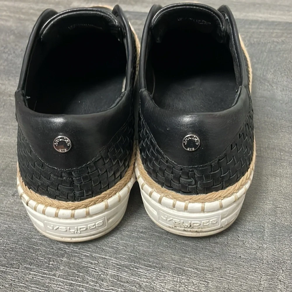 J/Slides Kayla Black Woven Leather Espadrille Sneakers size 6.5